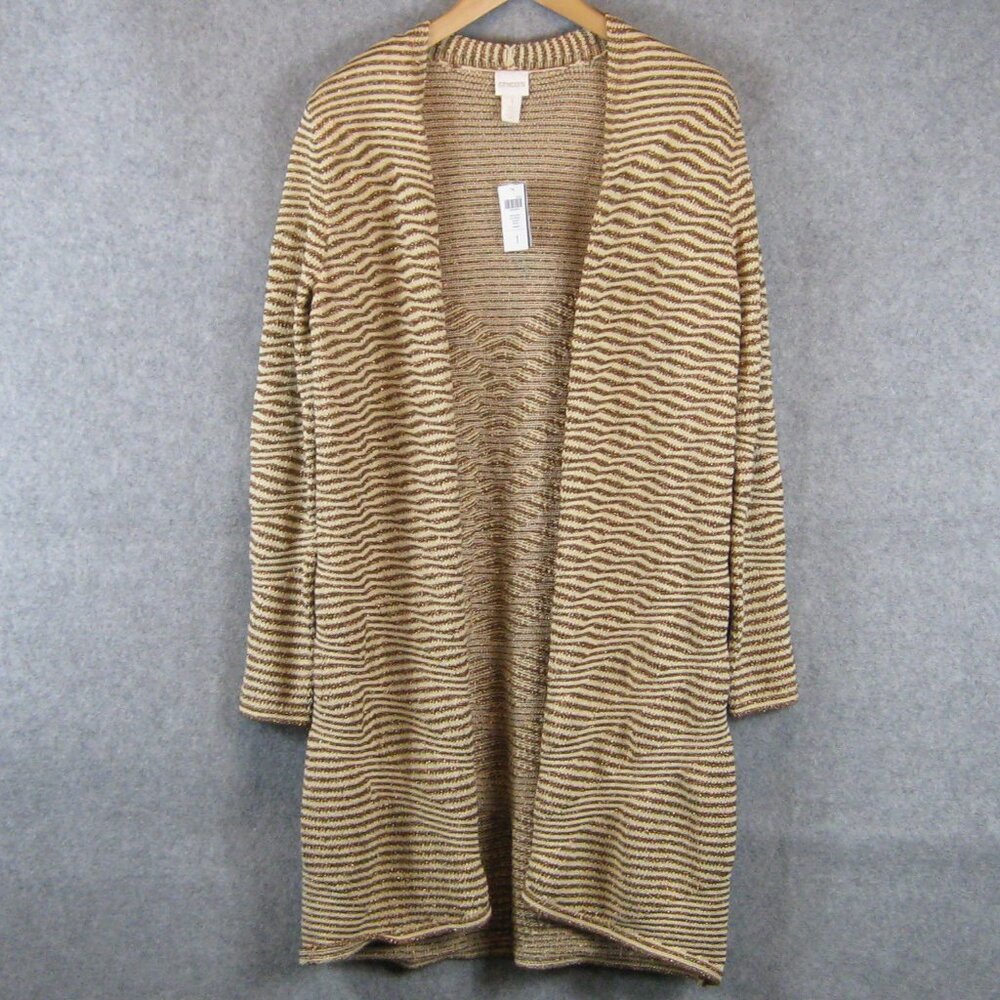 Chico's Cardigan Open Neutral Stripe